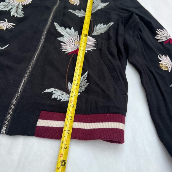 Elevenses Anthropologie Black Embroidered Satin Varsity style Jacket Small - Picture 7 of 8